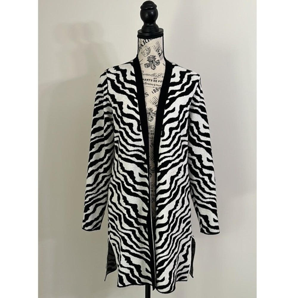 Alexandra + Oak Zebra Print Open Front Longline Cardigan Sweater Size Small